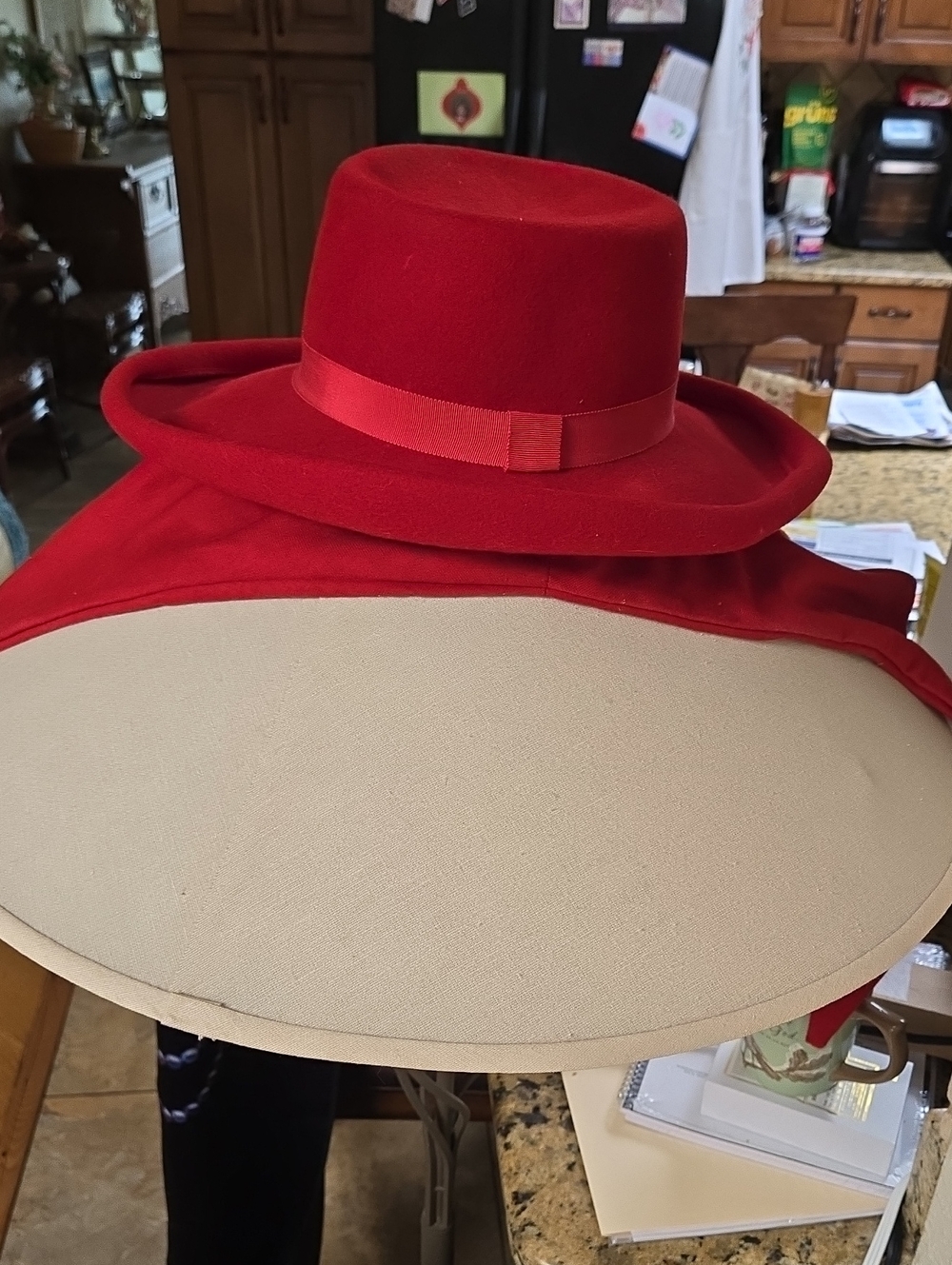 Women's Red Felt Wide-Brim Rancher Hat with Ribbon Band